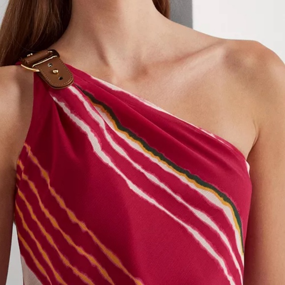 Ralph Lauren One-Shoulder Crinkle Georgette Dress | Size 12 NWT | 70% OFF Retail - Picture 4 of 4